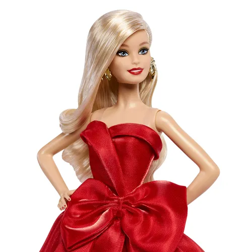 Barbie Signature 2026 Holiday modepop, seizoensgebonden verzamelpop, blond haar met een rode avondjurk met strik