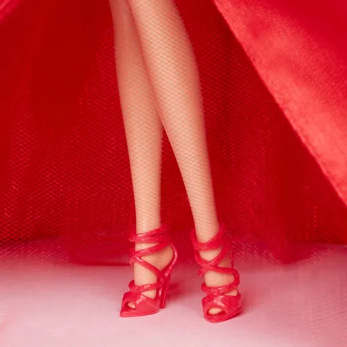 Barbie Signature 2026 Holiday modepop, seizoensgebonden verzamelpop, blond haar met een rode avondjurk met strik