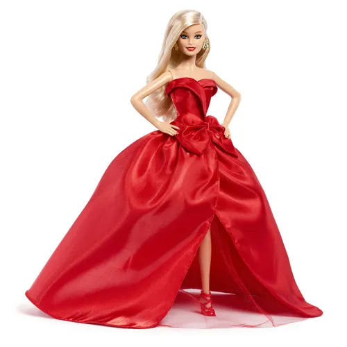 Barbie Signature 2026 Holiday modepop, seizoensgebonden verzamelpop, blond haar met een rode avondjurk met strik