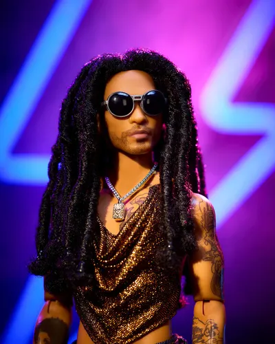 Barbie Signature Kenbassadors Lenny Kravitz verzamelpop in outfit met mesh tanktop en bootcut jeans