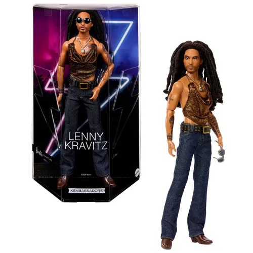 Barbie Signature Kenbassadors Lenny Kravitz verzamelpop in outfit met mesh tanktop en bootcut jeans