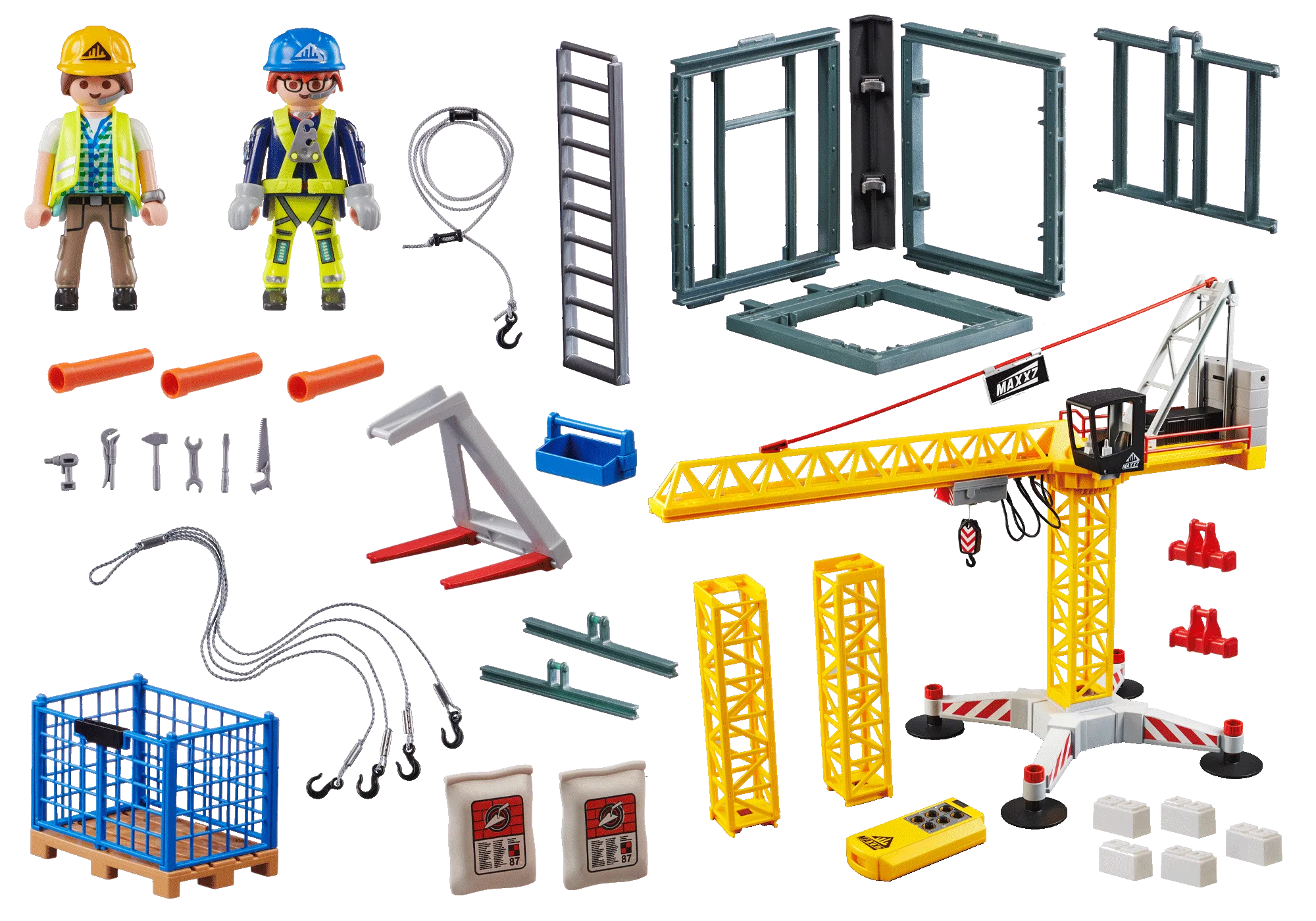 Playmobil 70441 Grue radio-commandée avec mur de construction