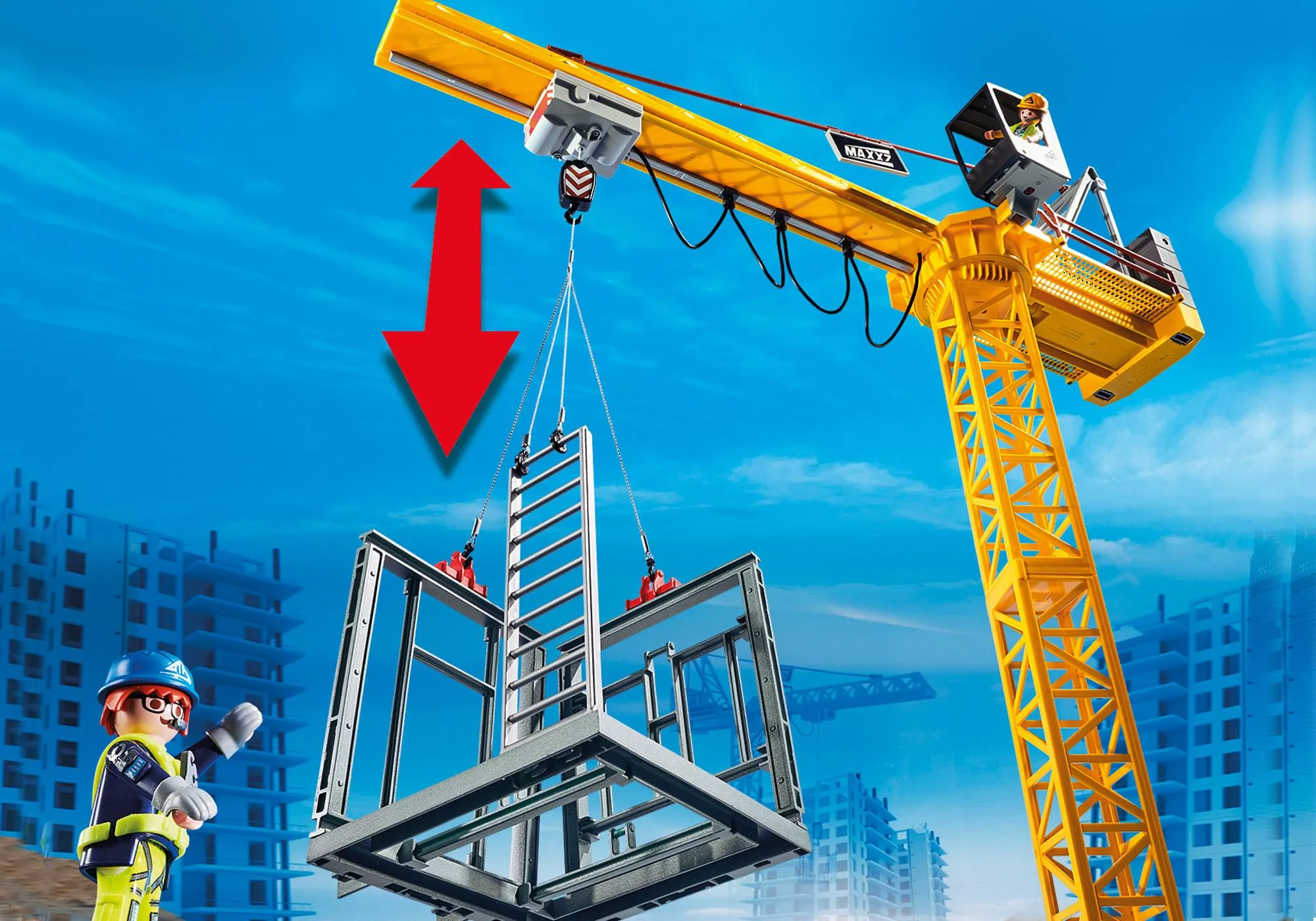 Playmobil 70441 Grue radio-commandée avec mur de construction