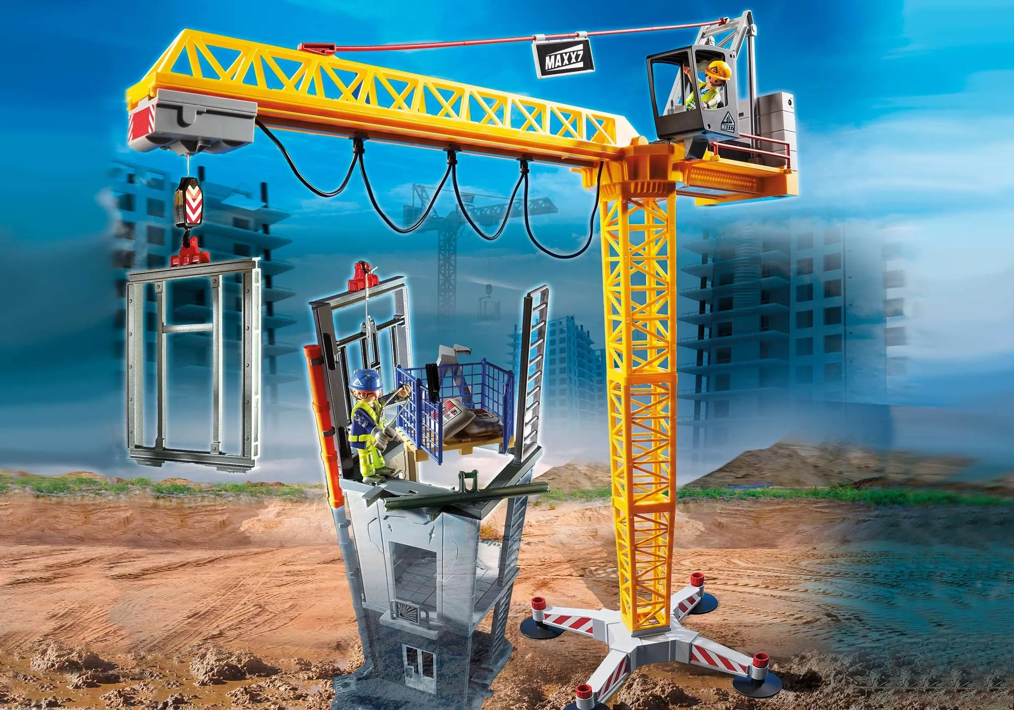 Playmobil 70441 Grue radio-commandée avec mur de construction