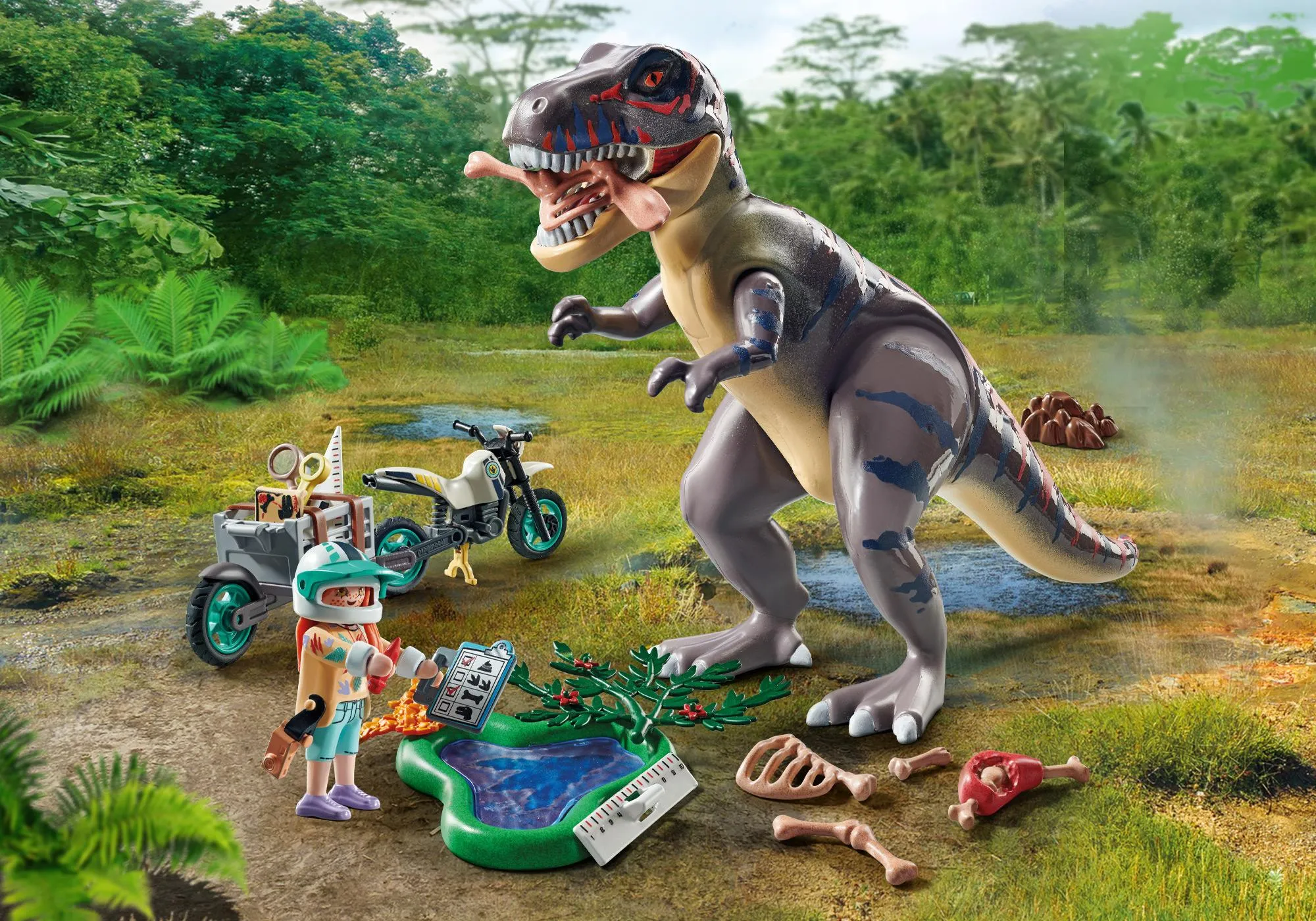 Playmobil 71524 Explorateur avec moto et tyrannosaure