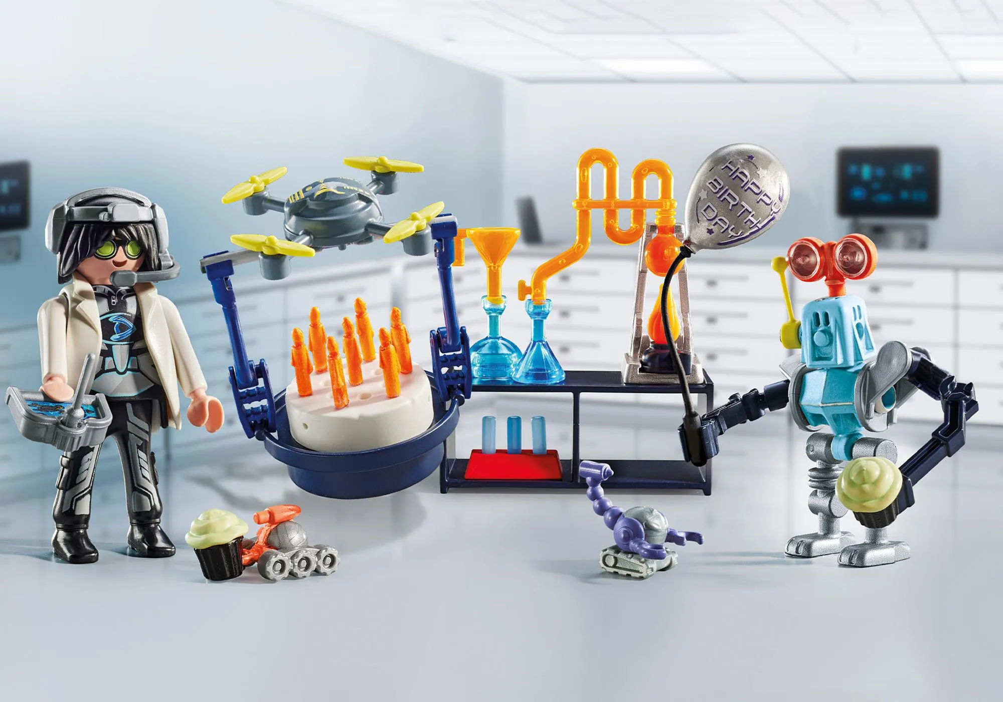 Playmobil 71450 Set cadeau : Chercheur avec robots