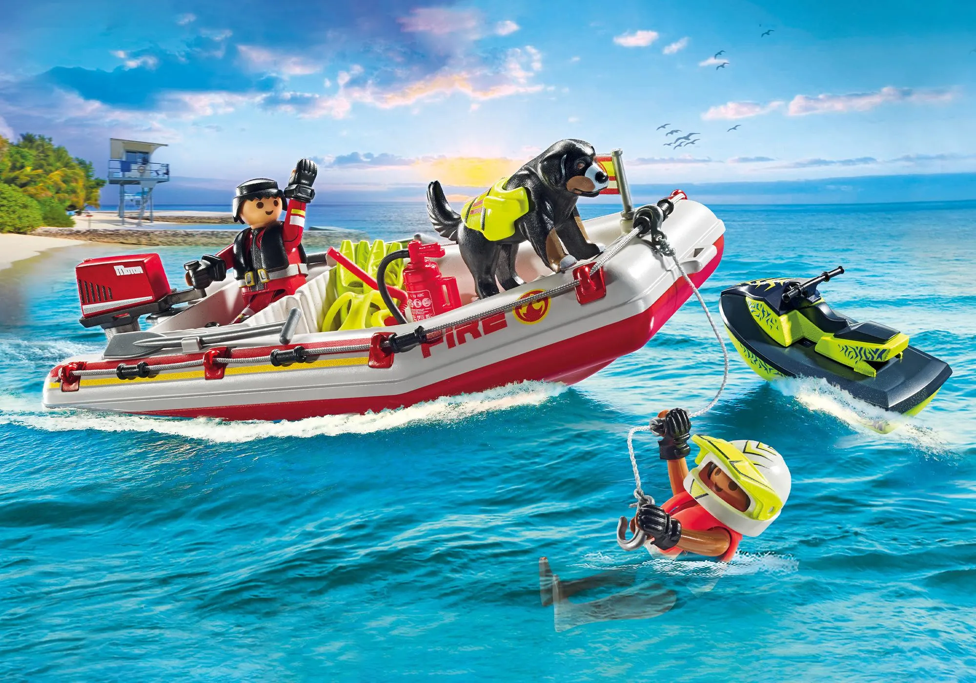 Playmobil 71464 Bateau de pompier et scooter des mers