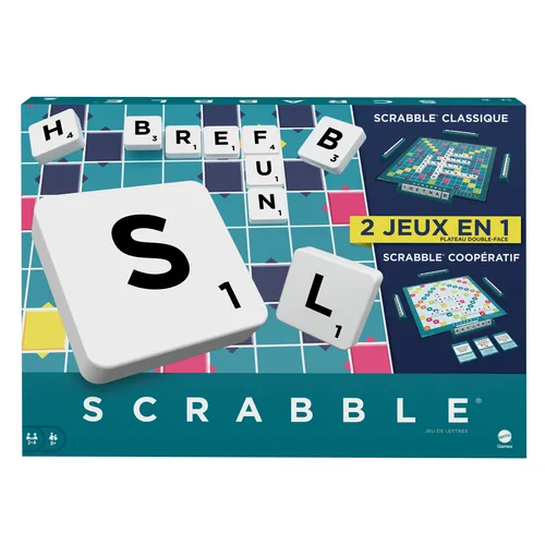 Mattel Games Scrabble Board Game, Classic Family Word Game with Two Ways to Play for 2-4 Players, French Edition