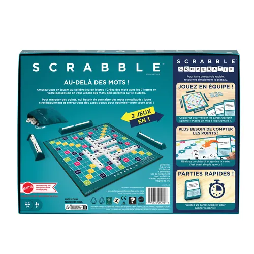 Mattel Games Scrabble Board Game, Classic Family Word Game with Two Ways to Play for 2-4 Players, French Edition