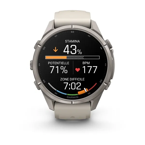 Garmin fēnix 9 Pro inReach, 43mm Titanium avec bracelet en silicone gris cendré/grès foncé