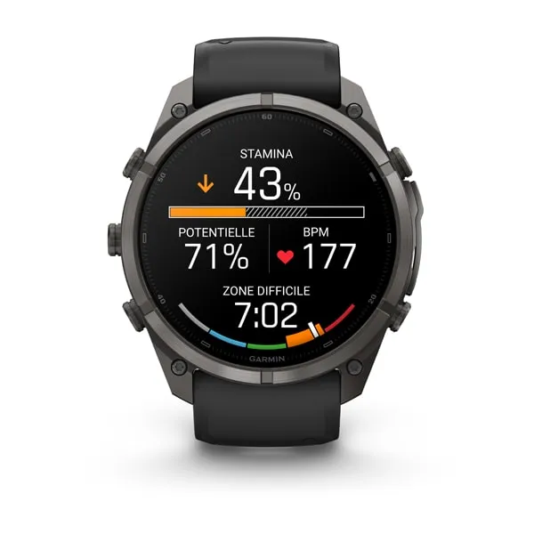 Garmin fēnix 9 Pro inReach, 51mm Titane avec revêtement Carbon Gray DLC et bracelet en silicone noir/gris galet