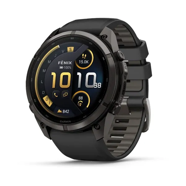 Garmin fēnix 9 Pro inReach, 51mm Titane avec revêtement Carbon Gray DLC et bracelet en silicone noir/gris galet
