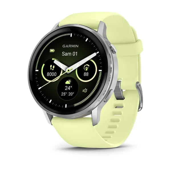 Garmin Venu 4 45 mm Silver avec bracelet en silicone jaune citron