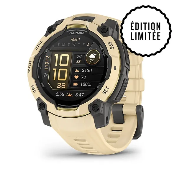 Garmin Instinct 3 45 mm, AMOLED Sable avec bracelet sable