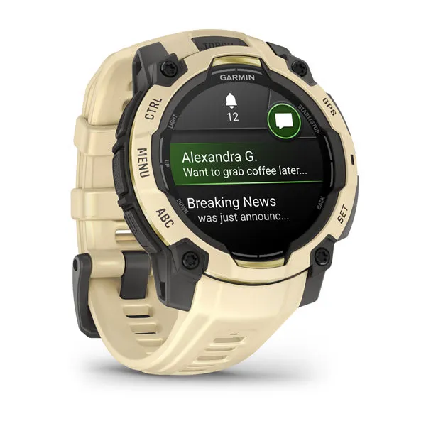Garmin Instinct 3 45 mm, AMOLED Sable avec bracelet sable