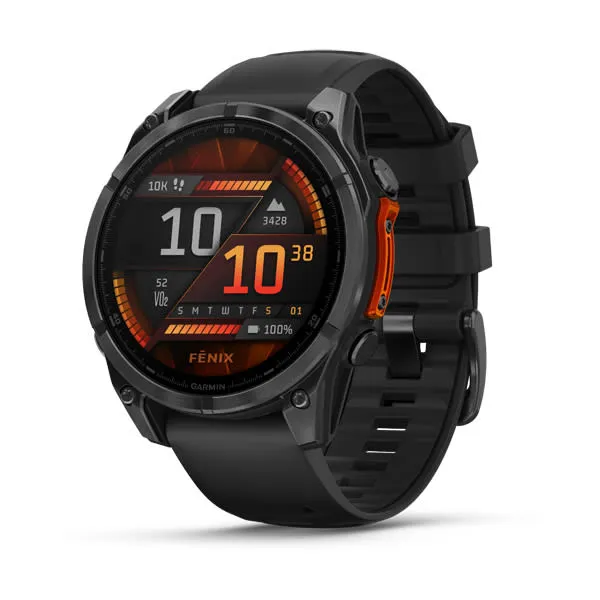 Garmin fēnix 8 47 mm, AMOLED Sapphire, Titane Carbon Gray DLC avec bracelet en silicone noir/gris galet