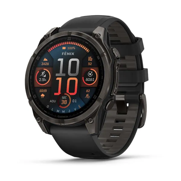 Garmin fēnix 8 47 mm, AMOLED Sapphire, Titane Carbon Gray DLC avec bracelet en silicone noir/gris galet