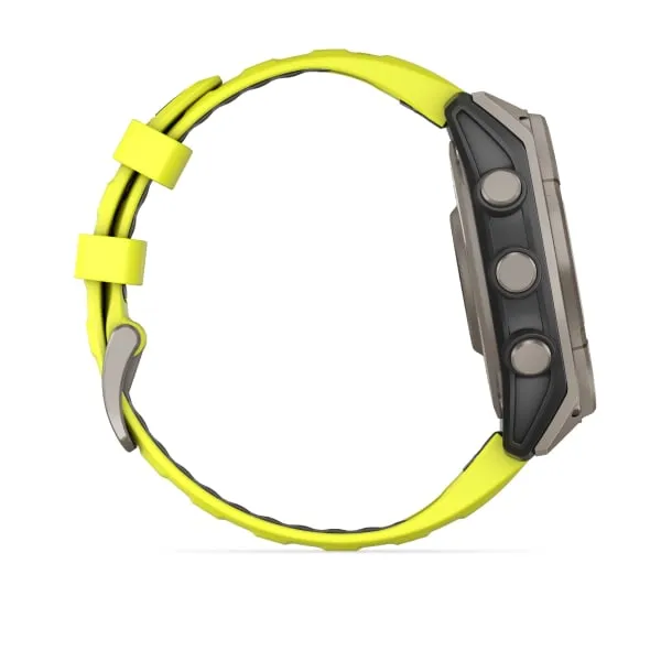 Garmin fēnix 8 47 mm, Solar, Sapphire Sapphire, Titanium avec bracelet en silicone jaune/graphite