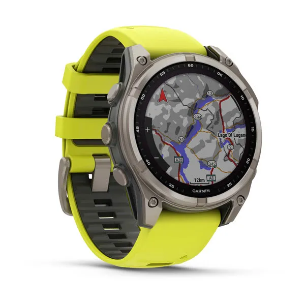 Garmin fēnix 8 47 mm, Solar, Sapphire Sapphire, Titanium avec bracelet en silicone jaune/graphite