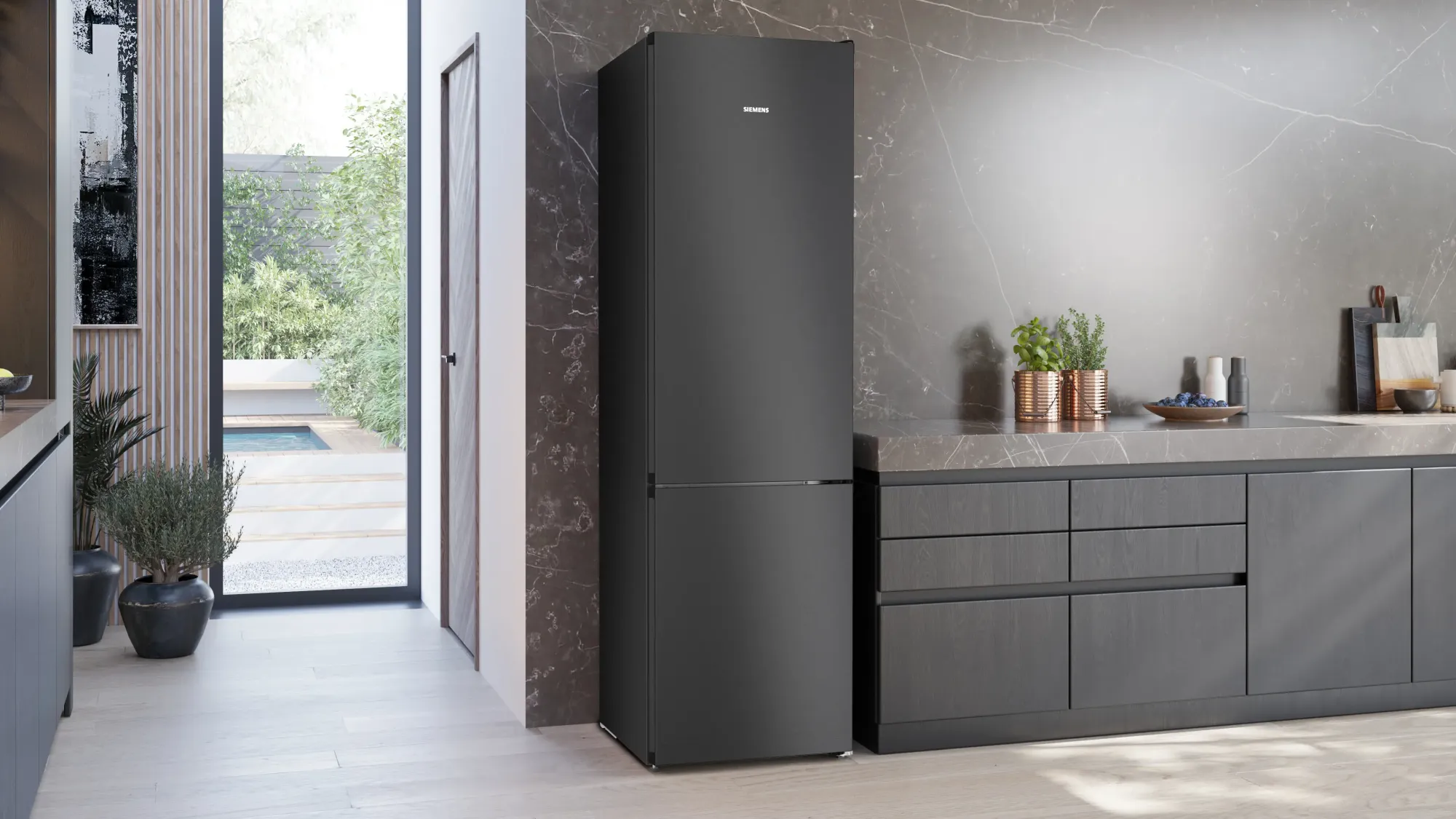 iQ300 Réfrigérateur combiné pose-libre 203 x 60 cm Acier brossé noir anti-traces KG39NVXCG