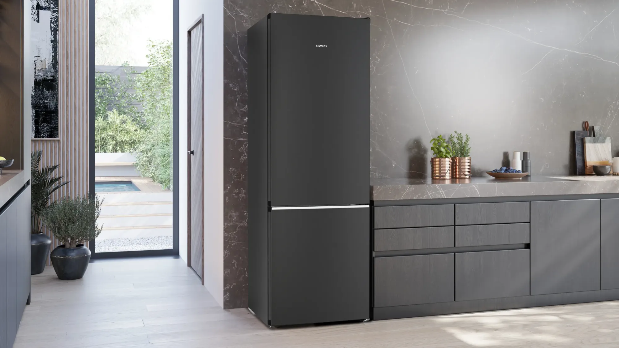 iQ500 Réfrigérateur combiné pose-libre 203 x 70 cm Acier brossé noir anti-traces KG49N4XAF