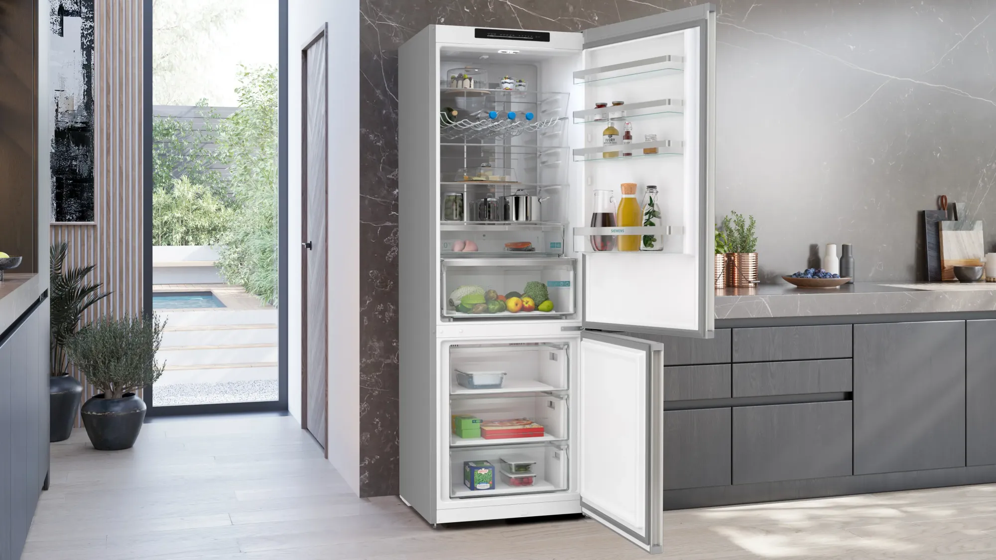 iQ300 Réfrigérateur combiné pose-libre 203 x 70 cm Inox KG49NVIDG