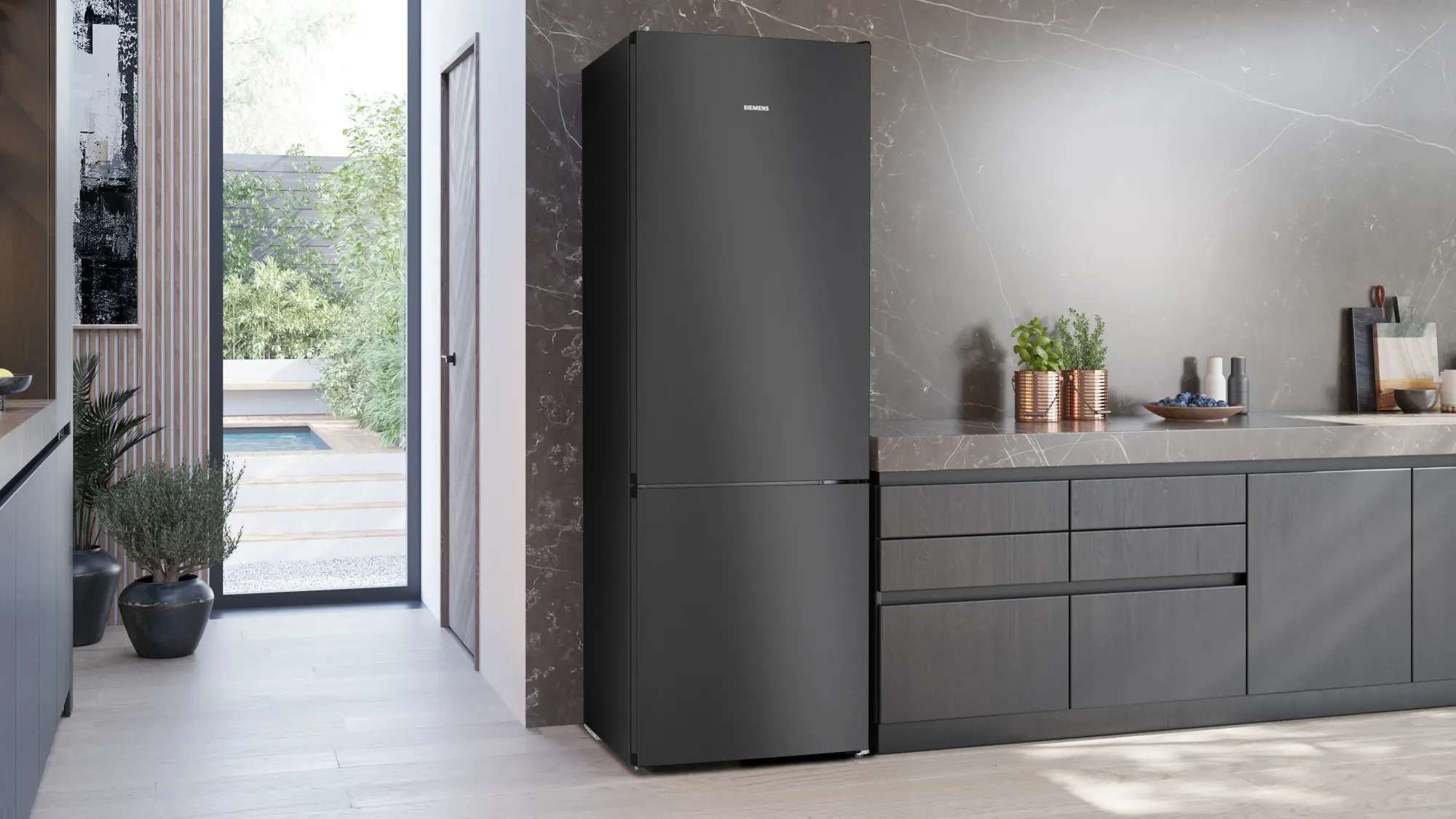 iQ300 Réfrigérateur combiné pose-libre 203 x 70 cm Acier brossé noir anti-traces KG49NVXCG