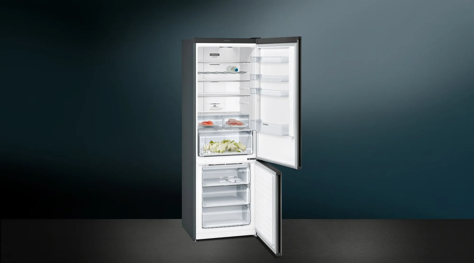 iQ300 Réfrigérateur combiné pose-libre 203 x 70 cm Acier brossé noir anti-traces KG49NXXEA