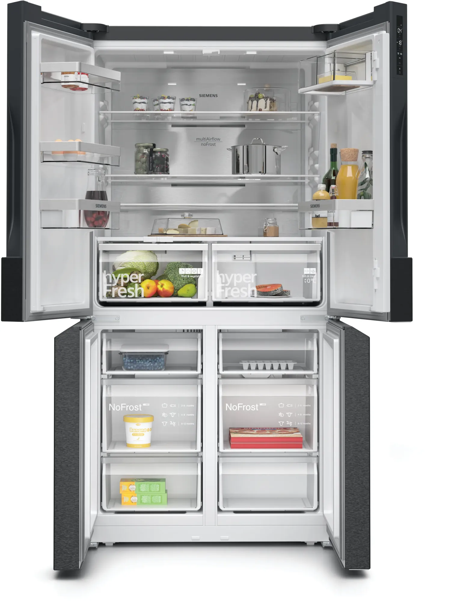 iQ300 Réfrigérateur multi-portes congélateur en bas 183 x 90.5 cm Acier brossé noir anti-traces, Total noFrost KF96NAXEA