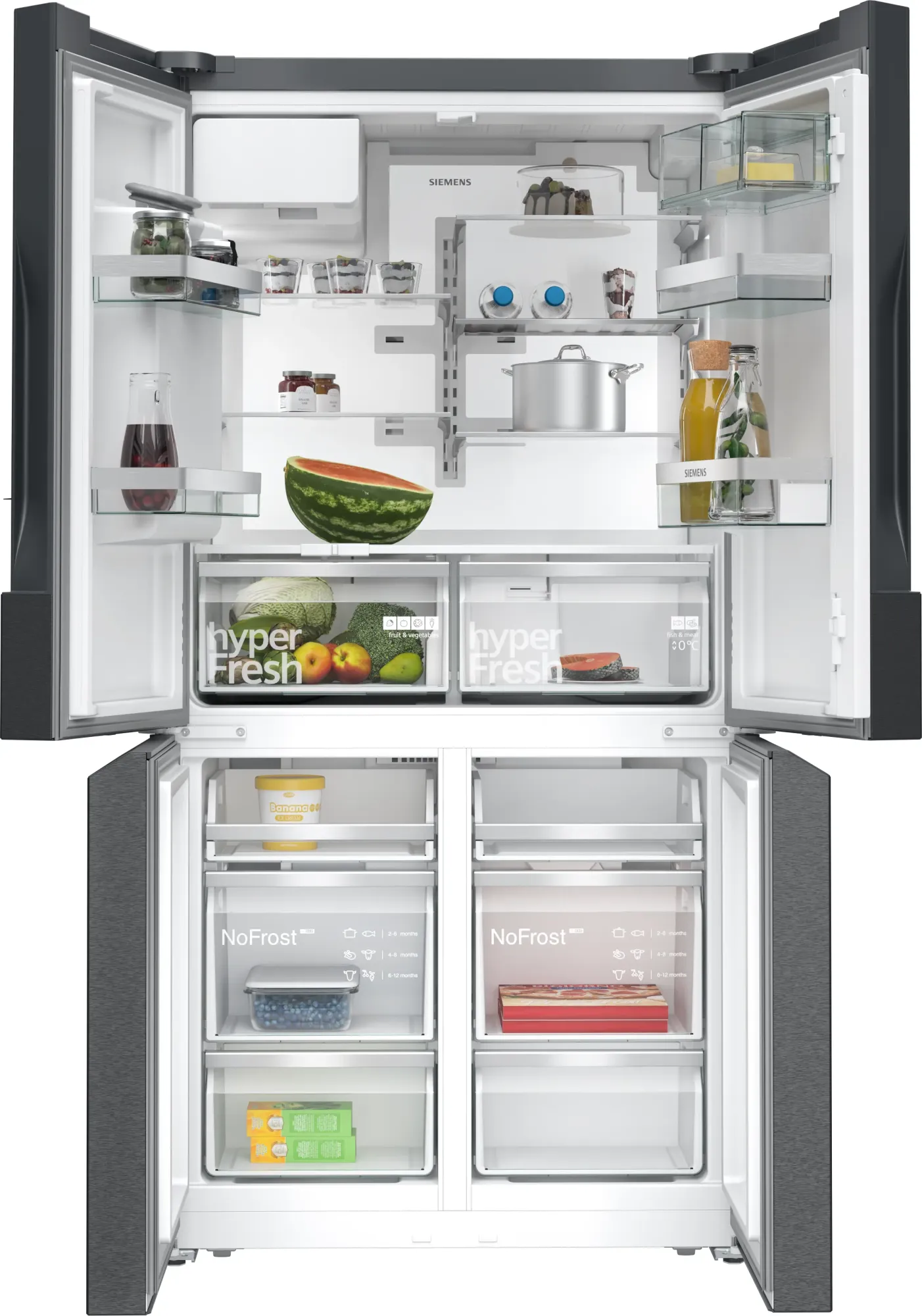 iQ700 Réfrigérateur multi-portes congélateur en bas 183 x 90.5 cm Acier brossé noir anti-traces, Total noFrost KF96DPXEA