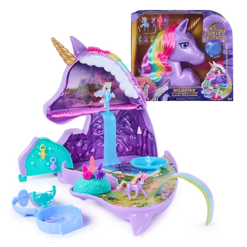 Unicorn Academy, set di gioco 2 in 1 Wildstar Styling Head & Mini Figure con oltre 15 pezzi e accessori per capelli, bambole e unicorni giocattolo per bambini, regali di compleanno dai 4 anni in su