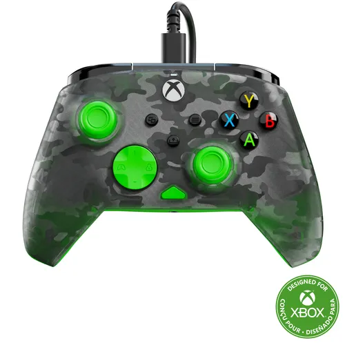 Turtle Beach Rematch Core Ghost Camo Negro/Verde - Mando con Cable - con Licencia para Xbox Series XS, Xbox One y PC - Botones de Audio, Motores de vibración y disparadores de Pulso, Cable de 3 m