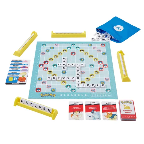 Mattel Games Scrabble Pokémon Board Game, Classic Family Word Game with Two Ways to Play for 2-4 Players, French Edition