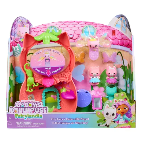 Gabby's Dollhouse Fairylandia, set di gioco Kitty Fairy con ali magiche con 12 pezzi ed esclusivo anello con ali magiche, giocattoli per bambini e bambine dai 3 anni in su