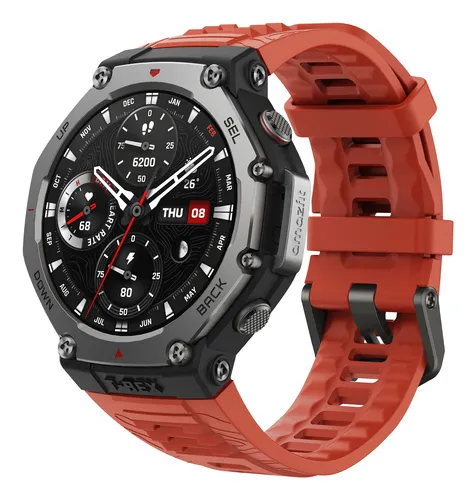 Amazfit T-Rex 3 Lava 3,81 cm (1.5") AMOLED 48.5 mm Digitale 480 x 480 Pixel Touch screen Nero, Acciaio inox GPS (satellitare)