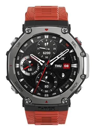 Amazfit T-Rex 3 Lava 3,81 cm (1.5") AMOLED 48.5 mm Digitale 480 x 480 Pixel Touch screen Nero, Acciaio inox GPS (satellitare)