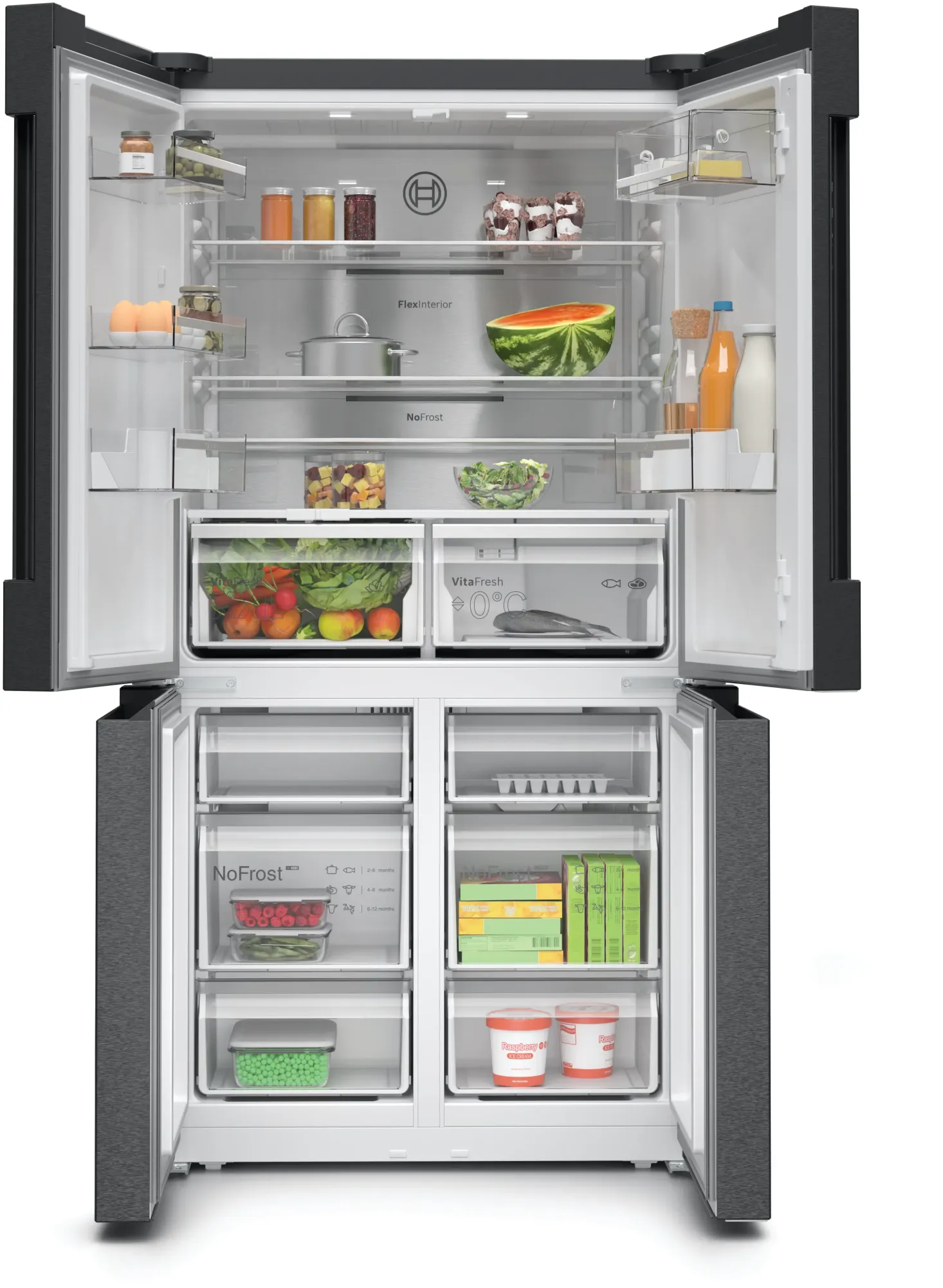 Série 4 Réfrigérateur multi-portes congélateur en bas 183 x 90.5 cm Acier brossé noir anti-traces, Total No Frost KFN96AXEA
