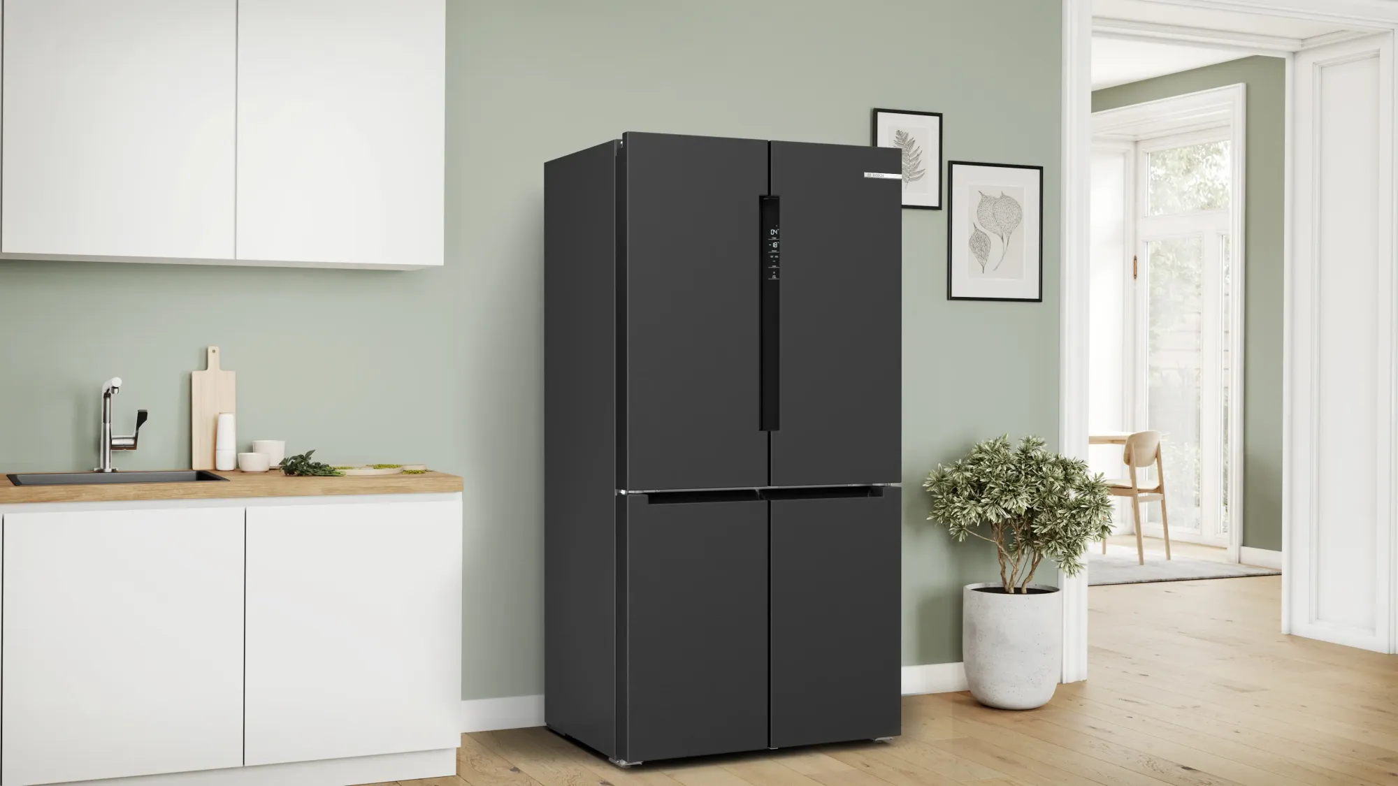 Série 4 Réfrigérateur multi-portes congélateur en bas 183 x 90.5 cm Acier brossé noir anti-traces, Total No Frost KFN96AXEA
