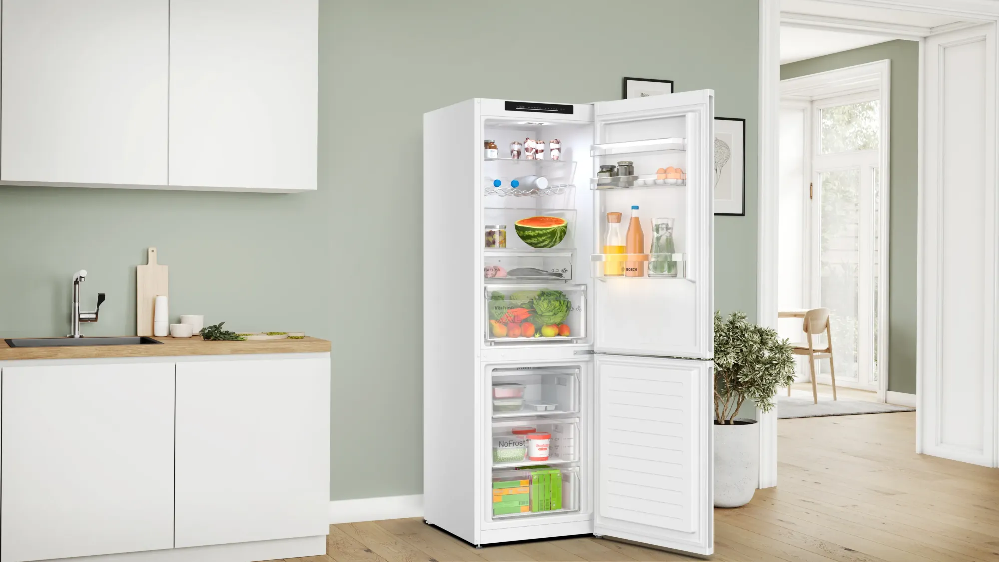 Série 4 Réfrigérateur combiné pose-libre 186 x 60 cm Blanc, Total No Frost KGN362WDF