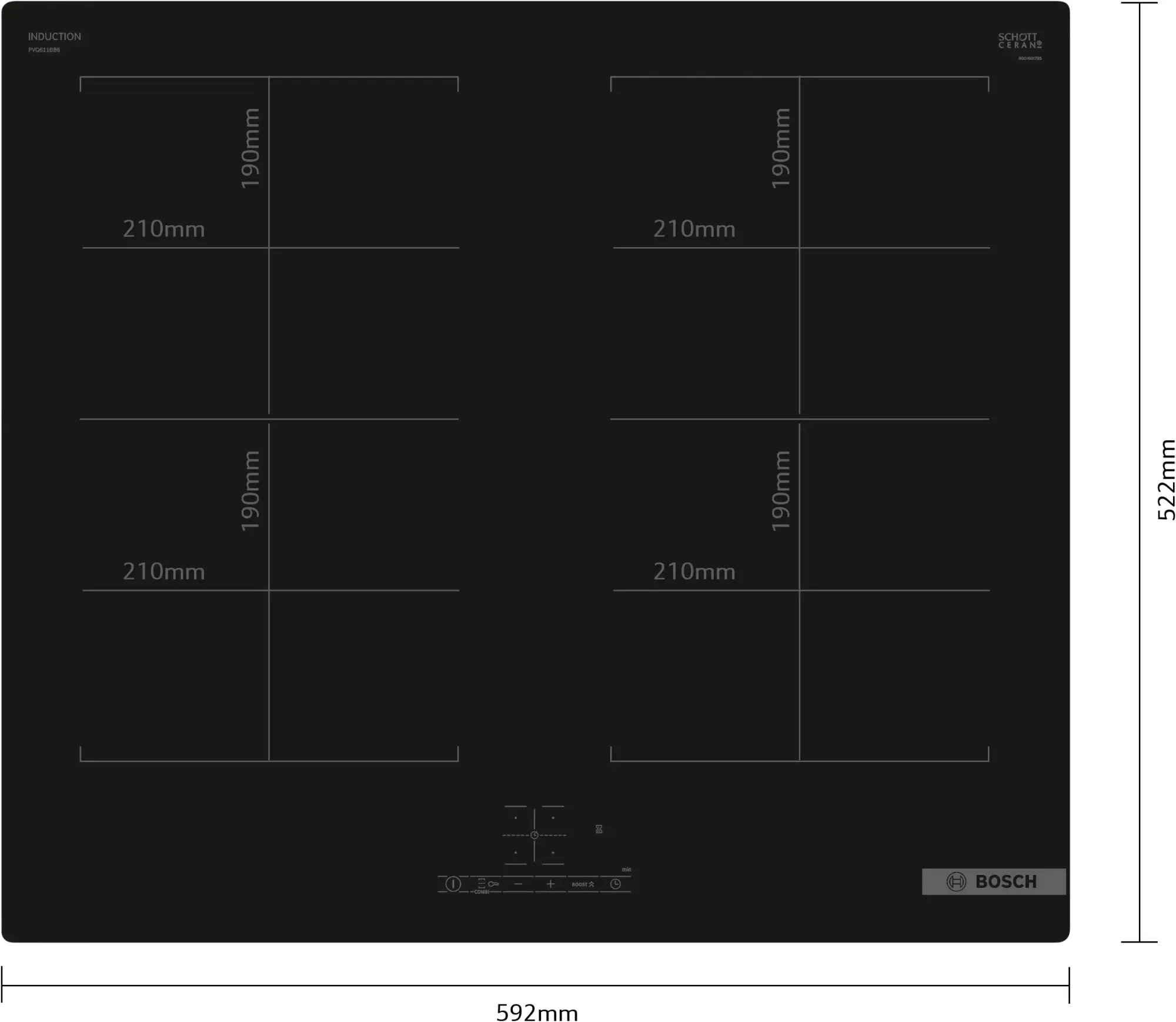 Série 4 Table à induction 60 cm sans cadre PVQ611BB6E