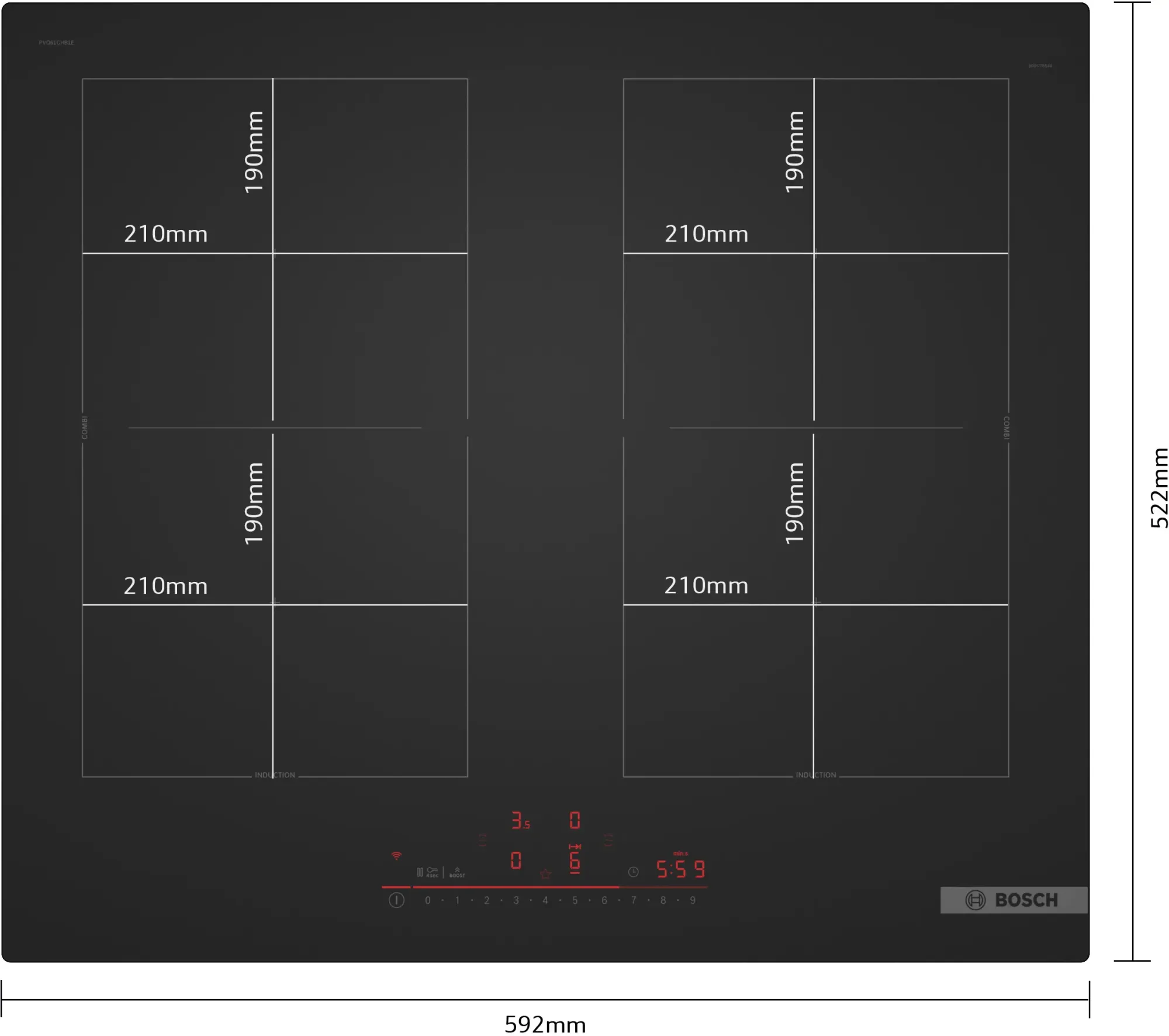 Série 6 Table à induction 60 cm Noir mat, sans cadre PVQ61CHB1E