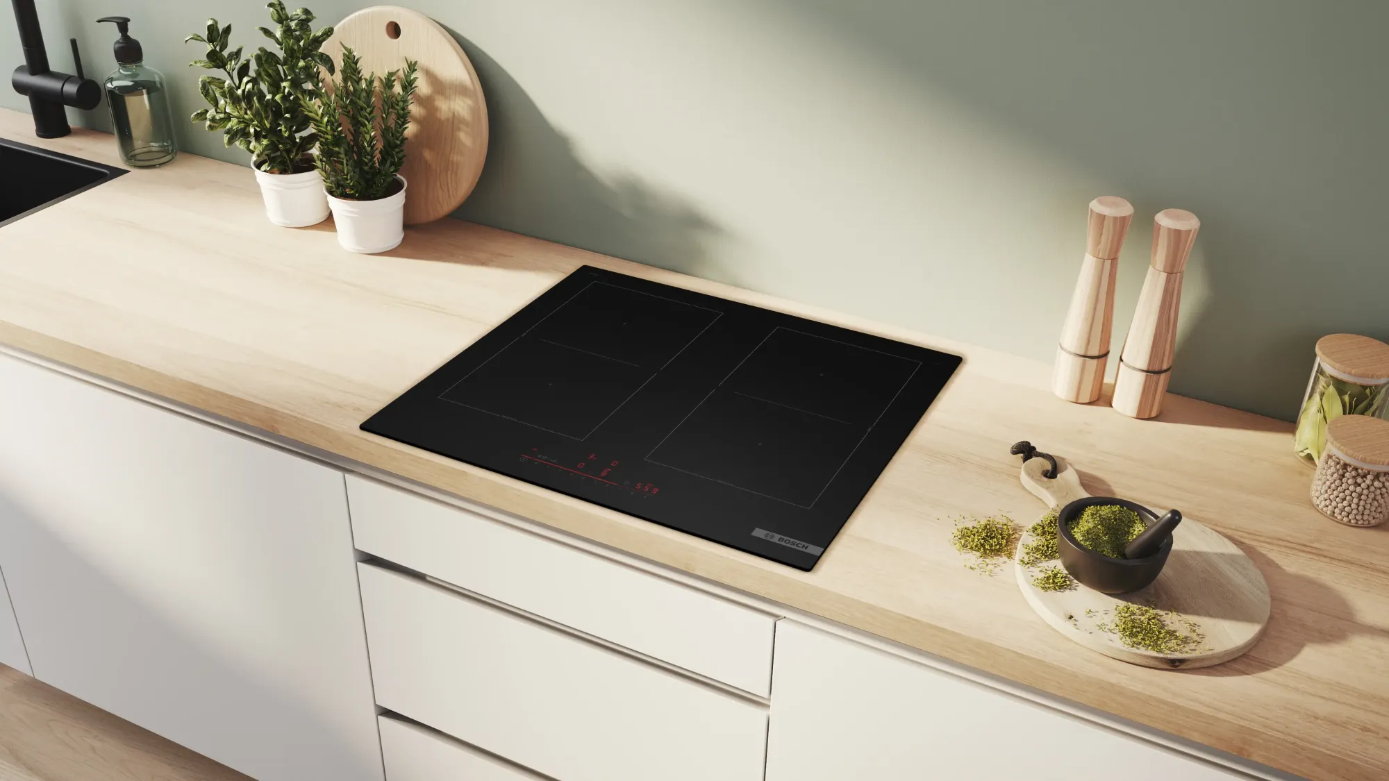 Série 6 Table à induction 60 cm Noir mat, sans cadre PVQ61CHB1E
