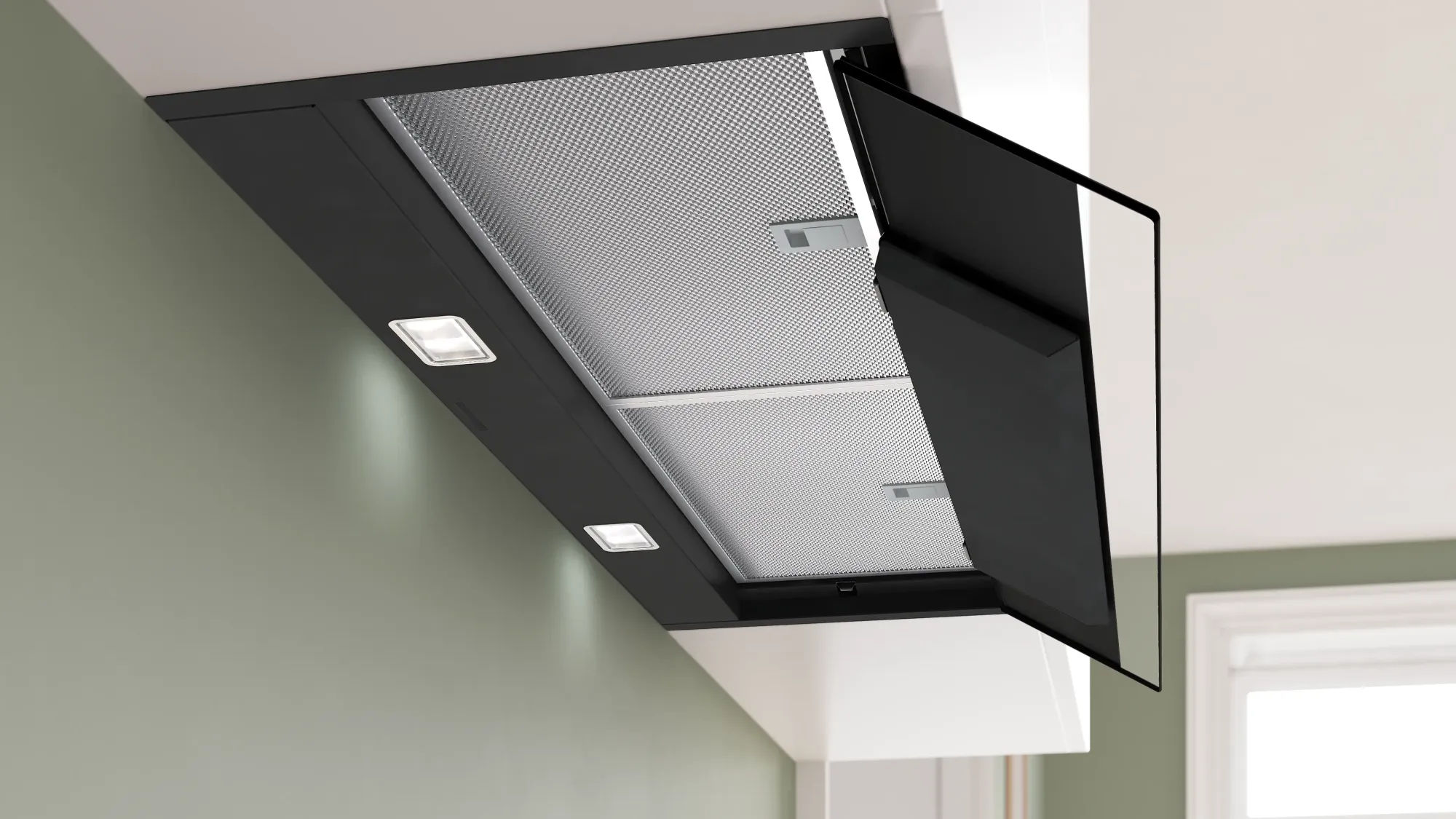 Série 6 Hotte design intégré 90 cm Noir avec finition en verre, Noir avec finition en verre, Noir mat DBB97DP60