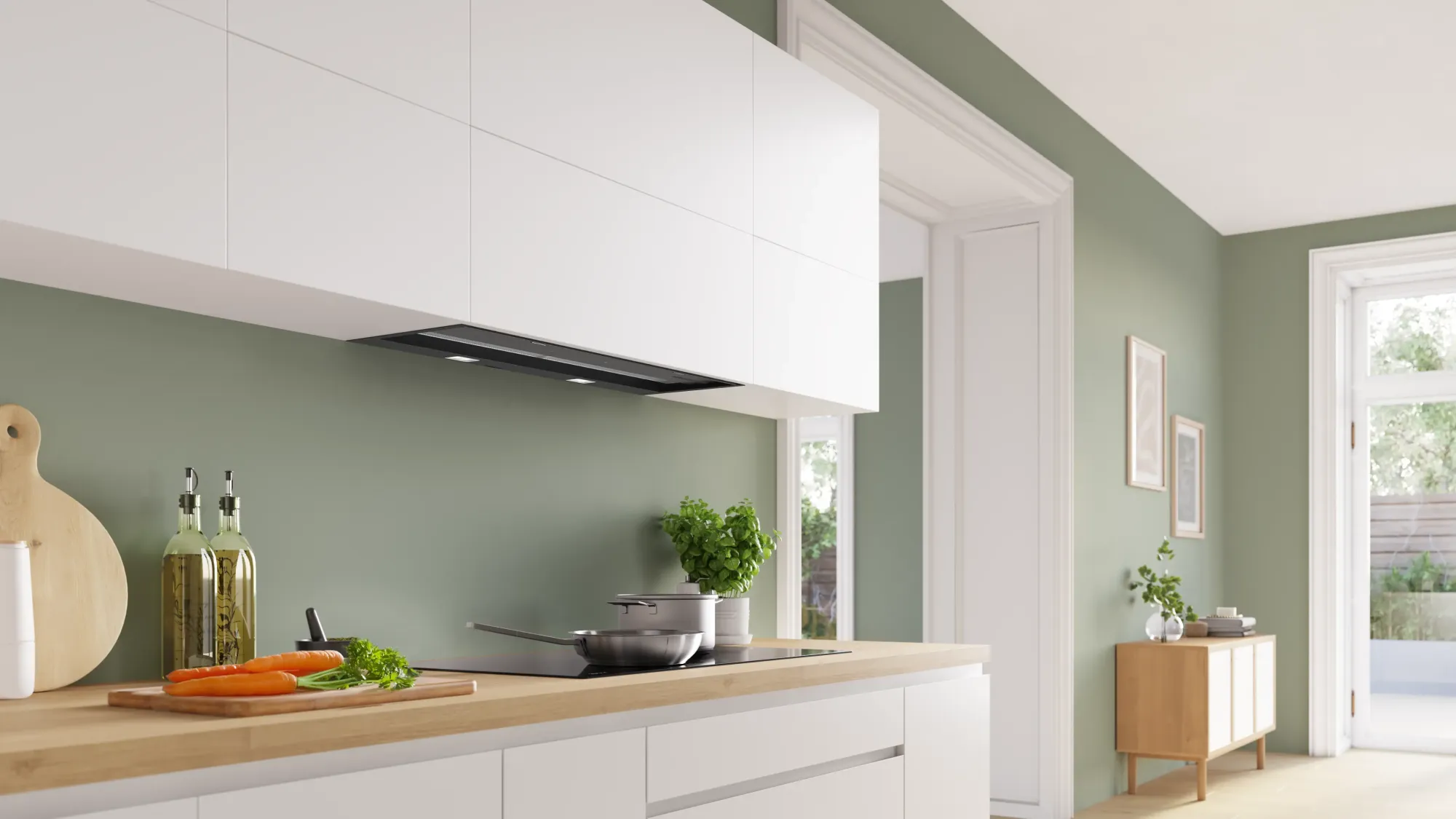 Série 6 Hotte design intégré 90 cm Noir avec finition en verre, Noir avec finition en verre, Noir mat DBB97DP60