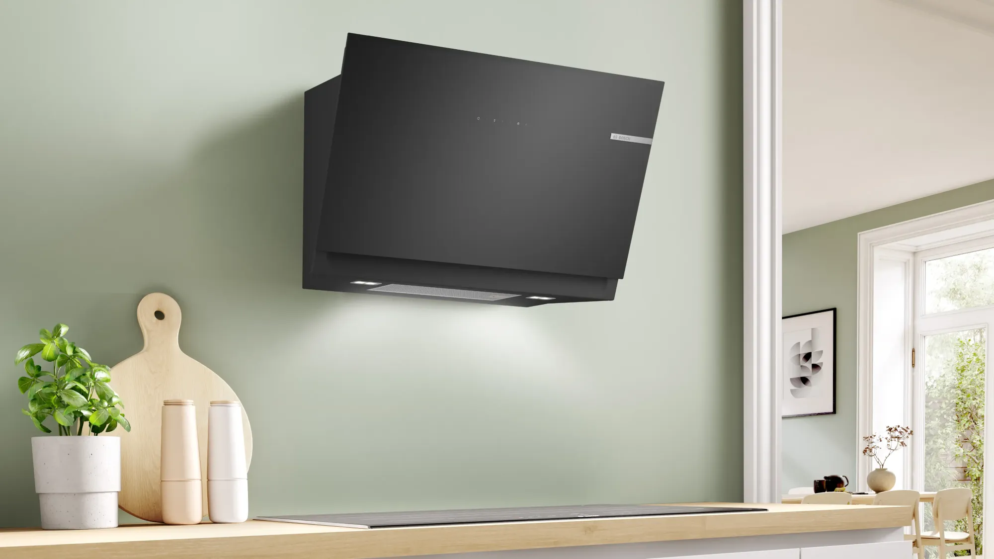 Série 6 Hotte inclinée 80 cm Noir avec finition en verre, Noir DWJ81AN60