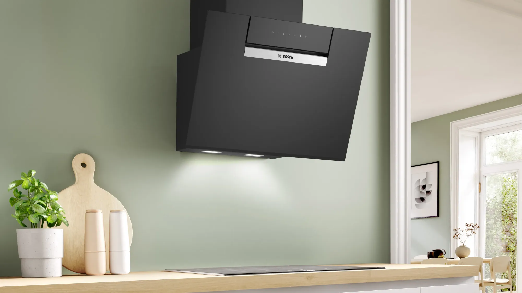 Série 4 Hotte murale 60 cm Noir avec finition en verre, Noir avec finition en verre, Noir DWK67FN60