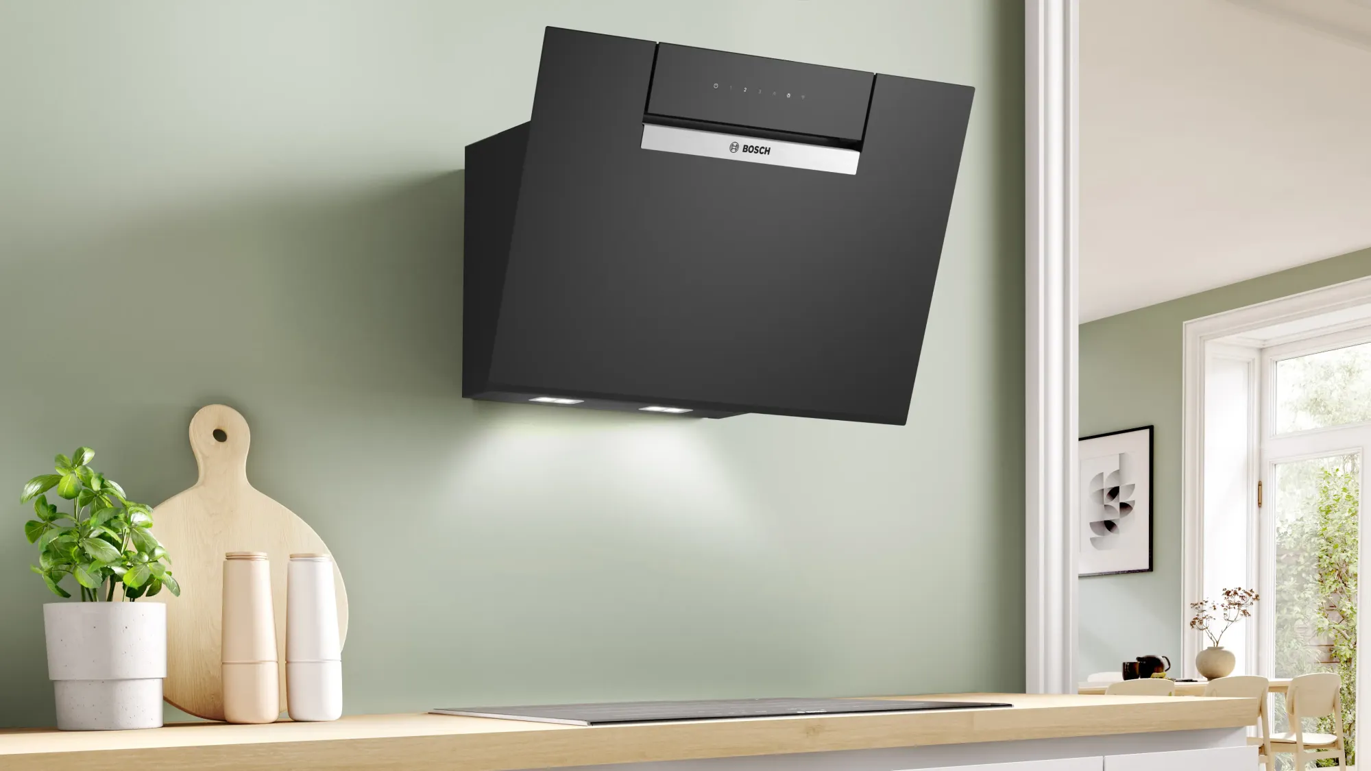 Série 4 Hotte murale 60 cm Noir avec finition en verre, Noir avec finition en verre, Noir DWK67FN60