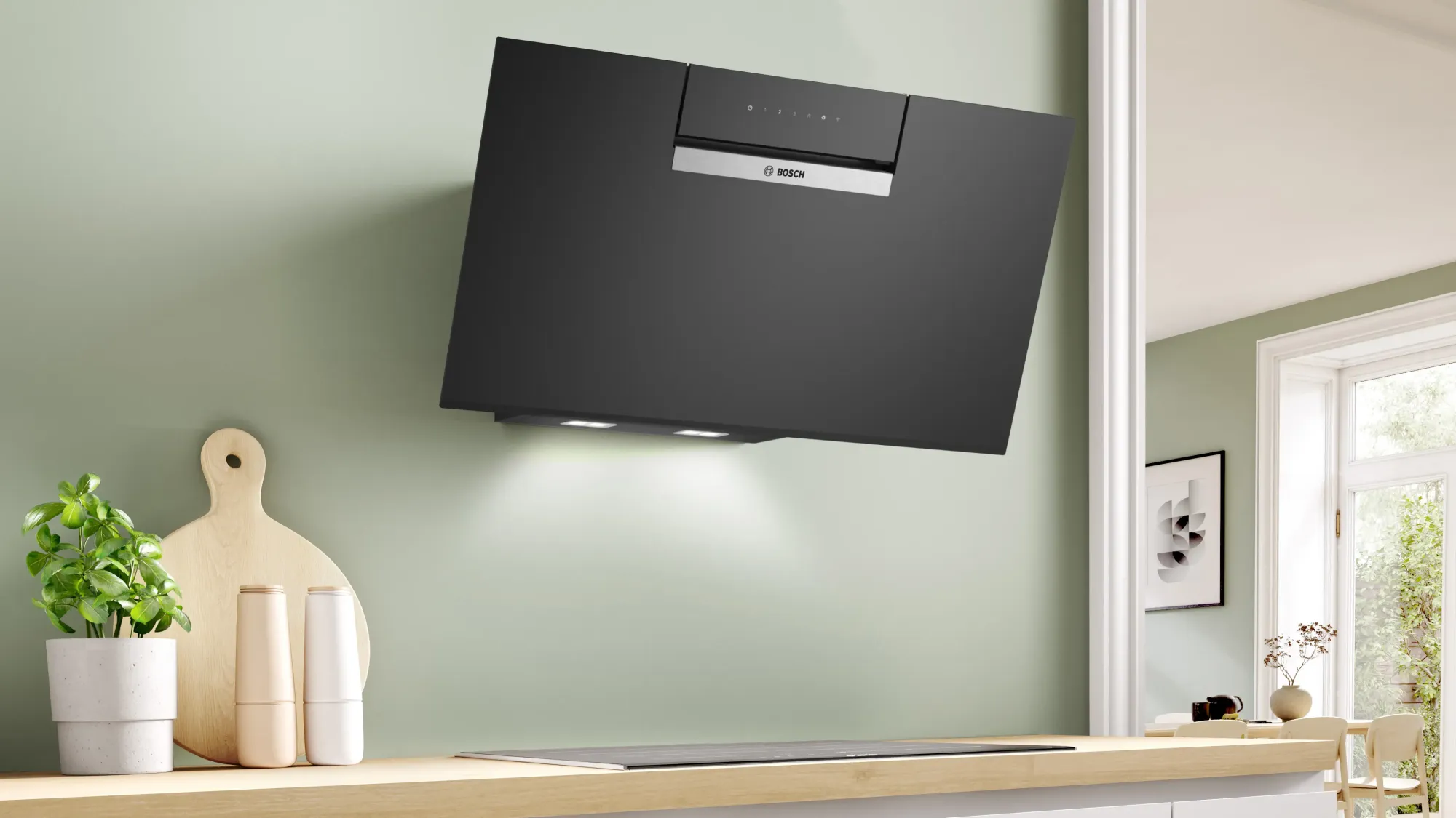 Série 4 Hotte murale 80 cm Noir avec finition en verre, Noir avec finition en verre, Noir DWK87FN60
