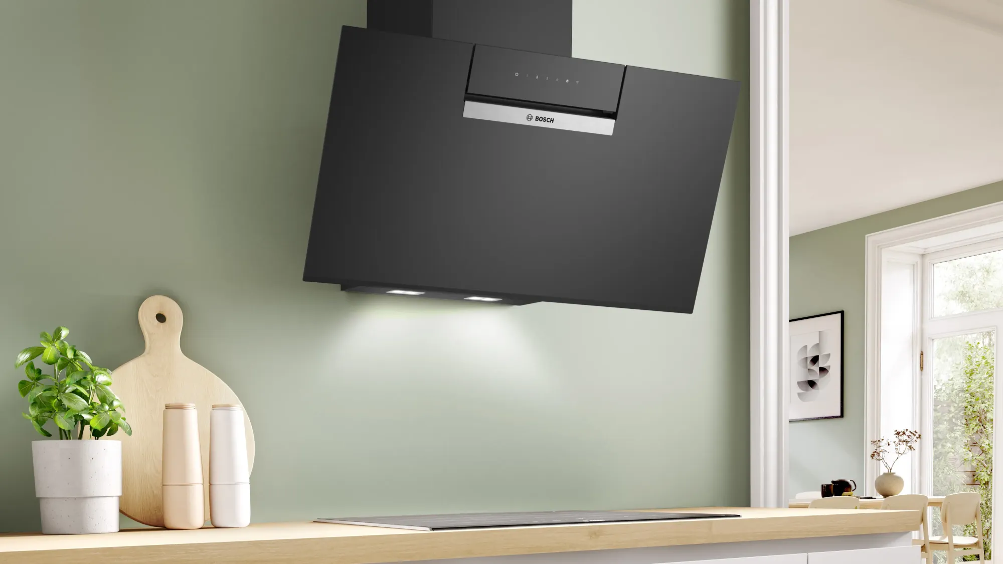 Série 4 Hotte murale 80 cm Noir avec finition en verre, Noir avec finition en verre, Noir DWK87FN60