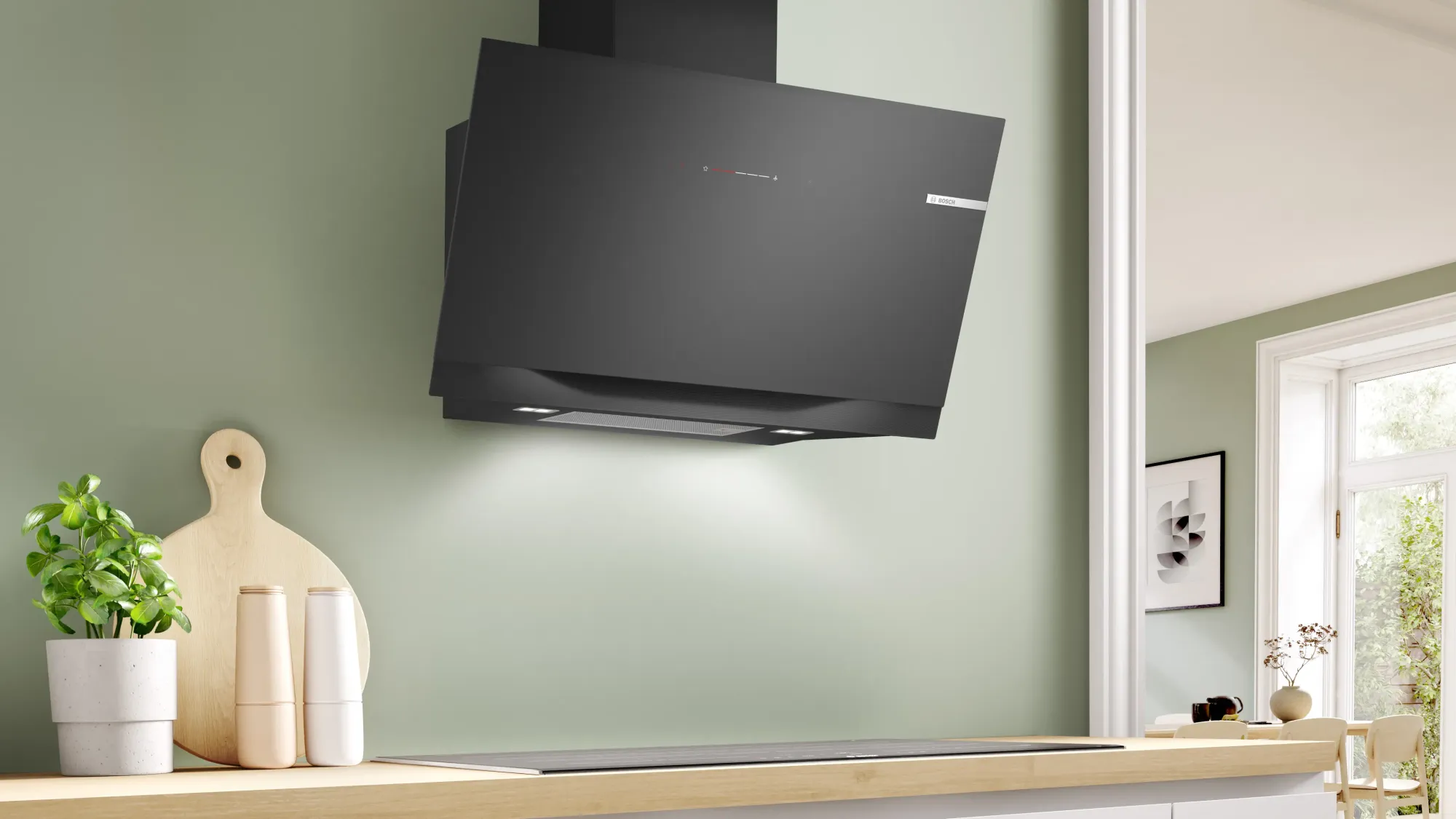 Série 8 Hotte murale 90 cm Noir avec finition en verre, Noir avec finition en verre, Noir DWK91LT60